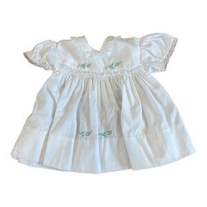 Vintage Baby B Cherubs Dress White Elastic Front Baby Size 3-6 Months Smock